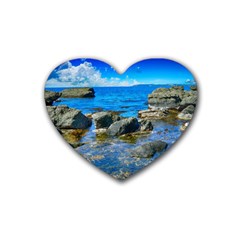 Shoreline Sea Coast Beach Ocean Rubber Coaster (heart)  by Celenk