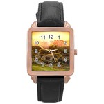 Rocks Outcrop Landscape Formation Rose Gold Leather Watch  Front