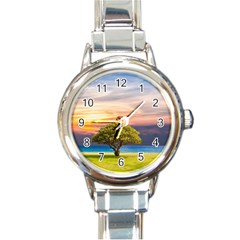 Tree Sea Grass Nature Ocean Round Italian Charm Watch by Celenk