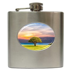 Tree Sea Grass Nature Ocean Hip Flask (6 Oz) by Celenk