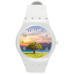 Tree Sea Grass Nature Ocean Round Plastic Sport Watch (m) by Celenk