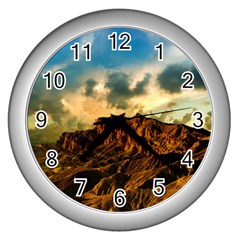 Mountain Sky Landscape Nature Wall Clocks (Silver) 