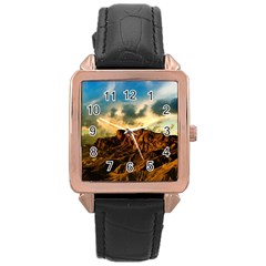 Mountain Sky Landscape Nature Rose Gold Leather Watch 