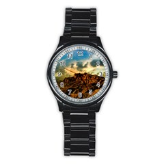 Mountain Sky Landscape Nature Stainless Steel Round Watch