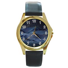 Landscape Night Lunar Sky Scene Round Gold Metal Watch by Celenk