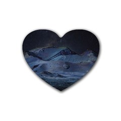 Landscape Night Lunar Sky Scene Rubber Coaster (heart)  by Celenk