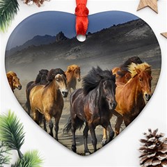 Horses Stampede Nature Running Ornament (heart) by Celenk