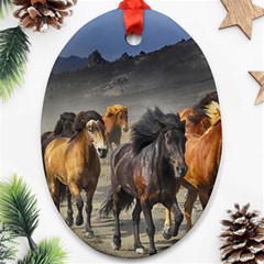 Horses Stampede Nature Running Oval Ornament (two Sides) by Celenk