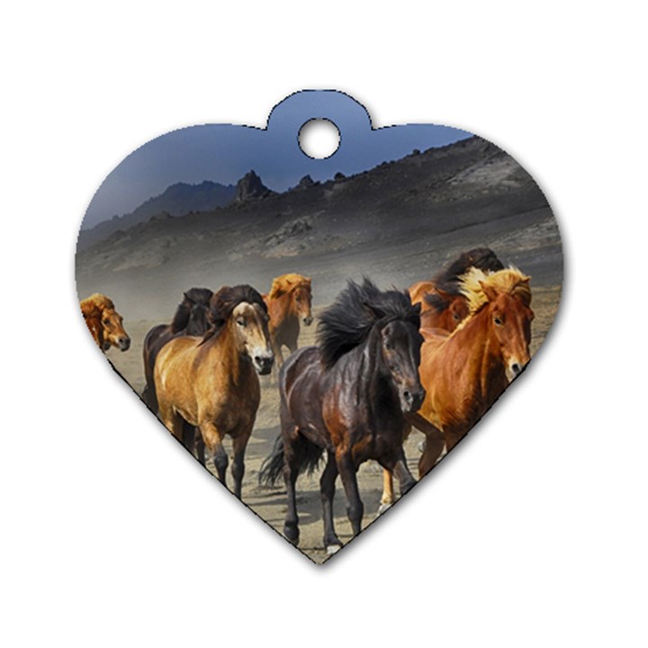 Horses Stampede Nature Running Dog Tag Heart (One Side)