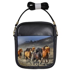 Horses Stampede Nature Running Girls Sling Bags by Celenk