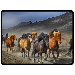 Horses Stampede Nature Running Fleece Blanket (large)  by Celenk