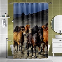 Horses Stampede Nature Running Shower Curtain 48  X 72  (small)  by Celenk