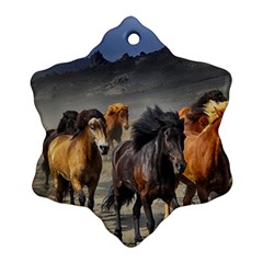 Horses Stampede Nature Running Snowflake Ornament (two Sides) by Celenk