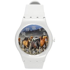 Horses Stampede Nature Running Round Plastic Sport Watch (m) by Celenk