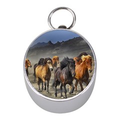 Horses Stampede Nature Running Mini Silver Compasses by Celenk