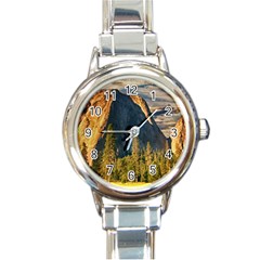 Mountains Landscape Rock Forest Round Italian Charm Watch by Celenk