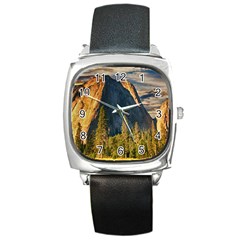 Mountains Landscape Rock Forest Square Metal Watch by Celenk