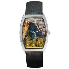 Mountains Landscape Rock Forest Barrel Style Metal Watch by Celenk