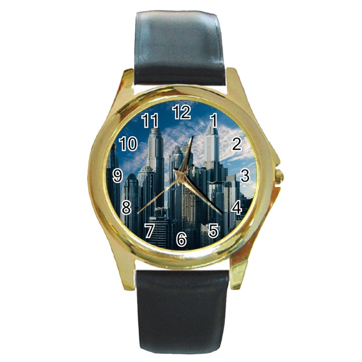 Skyscraper Cityline Urban Skyline Round Gold Metal Watch