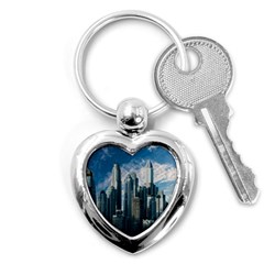 Skyscraper Cityline Urban Skyline Key Chains (heart)  by Celenk