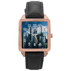 Skyscraper Cityline Urban Skyline Rose Gold Leather Watch  by Celenk