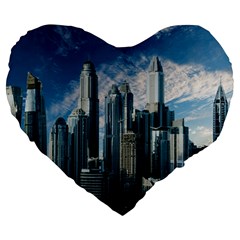 Skyscraper Cityline Urban Skyline Large 19  Premium Flano Heart Shape Cushions by Celenk