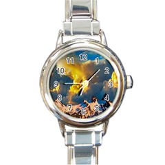 Mountains Clouds Landscape Scenic Round Italian Charm Watch by Celenk