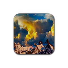 Mountains Clouds Landscape Scenic Rubber Coaster (square)  by Celenk