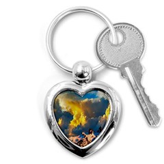 Mountains Clouds Landscape Scenic Key Chains (heart)  by Celenk