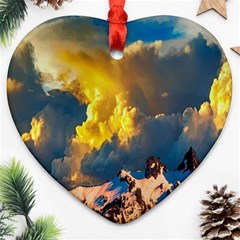 Mountains Clouds Landscape Scenic Heart Ornament (two Sides) by Celenk