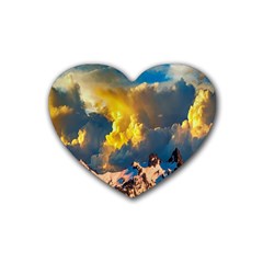 Mountains Clouds Landscape Scenic Heart Coaster (4 Pack)  by Celenk