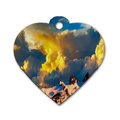 Mountains Clouds Landscape Scenic Dog Tag Heart (two Sides) by Celenk