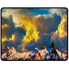 Mountains Clouds Landscape Scenic Fleece Blanket (medium)  by Celenk