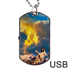 Mountains Clouds Landscape Scenic Dog Tag Usb Flash (one Side) by Celenk