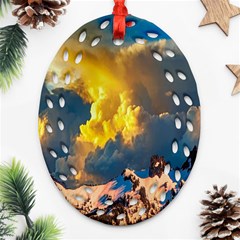 Mountains Clouds Landscape Scenic Oval Filigree Ornament (two Sides) by Celenk