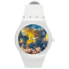 Mountains Clouds Landscape Scenic Round Plastic Sport Watch (m) by Celenk