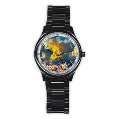 Mountains Clouds Landscape Scenic Stainless Steel Round Watch by Celenk