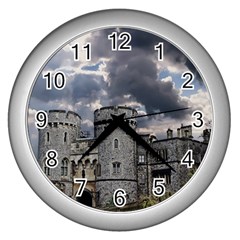 Castle Building Architecture Wall Clocks (silver)  by Celenk