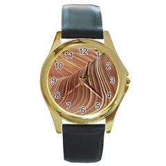 Swirling Patterns Of The Wave Round Gold Metal Watch by Celenk