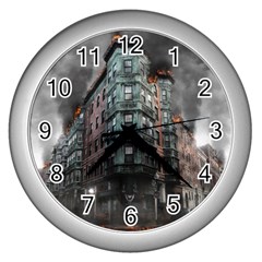 War Destruction Armageddon Disaster Wall Clocks (silver)  by Celenk