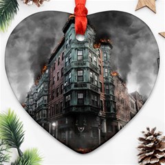 War Destruction Armageddon Disaster Heart Ornament (two Sides) by Celenk