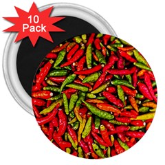 Chilli Pepper Spicy Hot Red Spice 3  Magnets (10 Pack)  by Celenk