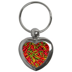 Chilli Pepper Spicy Hot Red Spice Key Chains (heart)  by Celenk