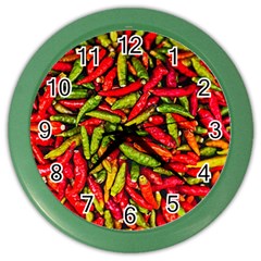 Chilli Pepper Spicy Hot Red Spice Color Wall Clocks by Celenk