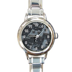 Backdrop Construction Pattern Round Italian Charm Watch by Celenk