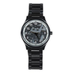 Backdrop Construction Pattern Stainless Steel Round Watch by Celenk