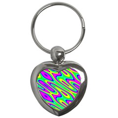 Lilac Yellow Wave Abstract Pattern Key Chains (heart)  by Celenk