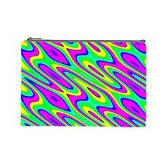 Lilac Yellow Wave Abstract Pattern Cosmetic Bag (large)  by Celenk