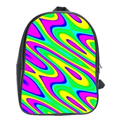 Lilac Yellow Wave Abstract Pattern School Bag (xl) by Celenk