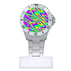 Lilac Yellow Wave Abstract Pattern Plastic Nurses Watch by Celenk